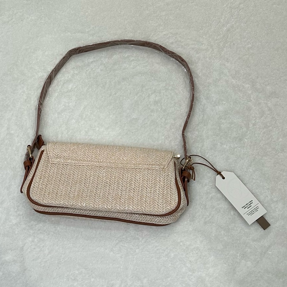 *New* Shoulder Bag Purse/Trendy Underarm Crescent - Brown and Raffia Woven - Picture 10 of 16
